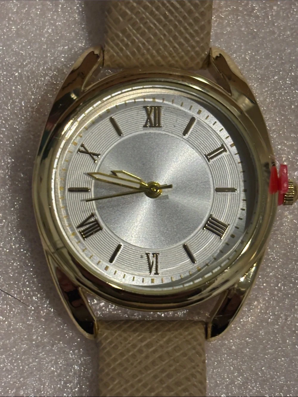 Gold-Tone Women's Analog Watch with Beige Strap